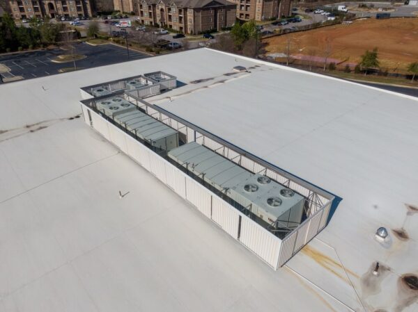 TPO roofing material on a commercial building rooftop